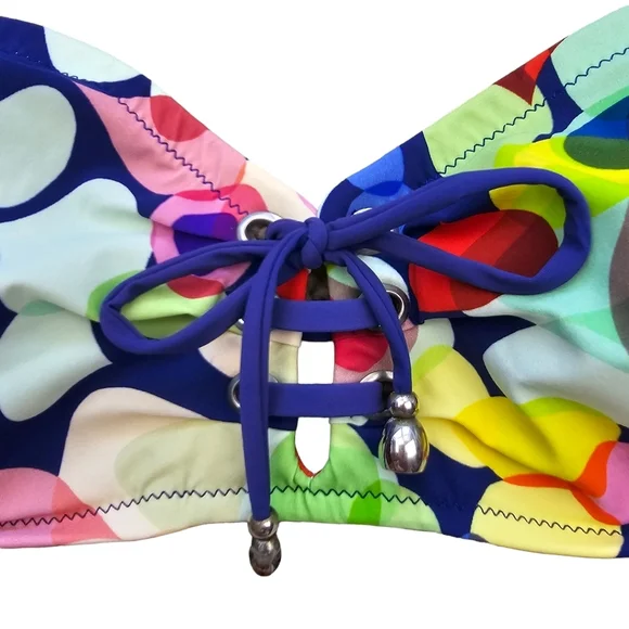 SHAN Alice Floral Print Lace Up Removable Strap Bandeau Swim Top Size 12 - Picture 10 of 12